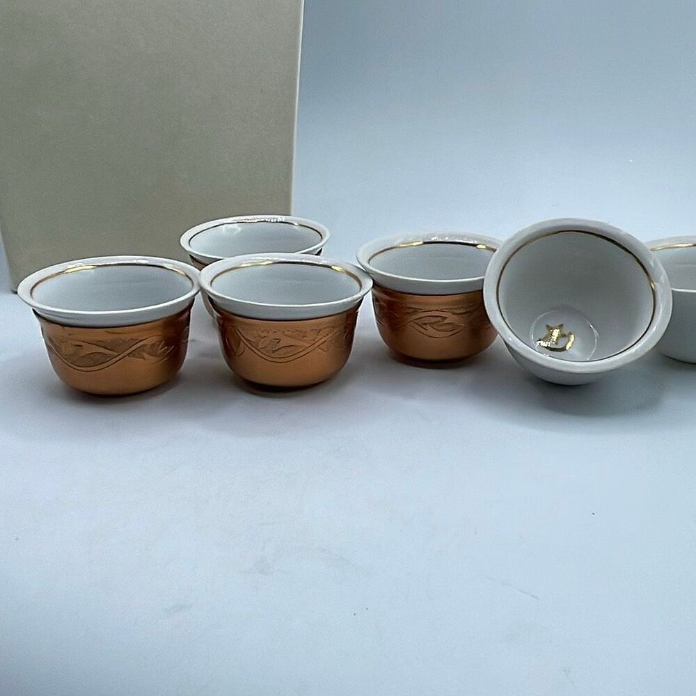 Antique WWII Ottoman Empire Turkish Officer’s Copper coffee cups set . 4 liners